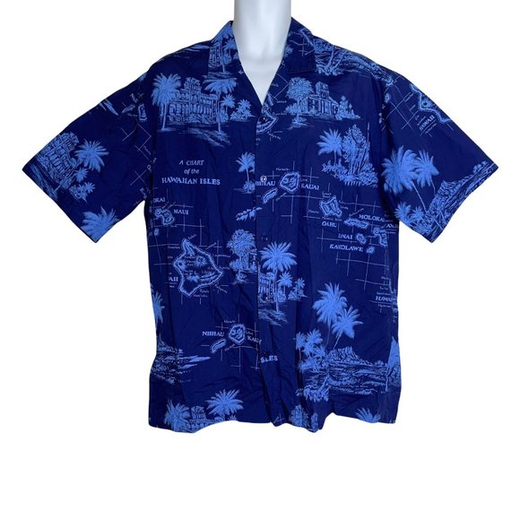 CT Hawaii Fashions Blue Vintage Island King Kamehameha Vacation Shirt XL - Picture 1 of 10